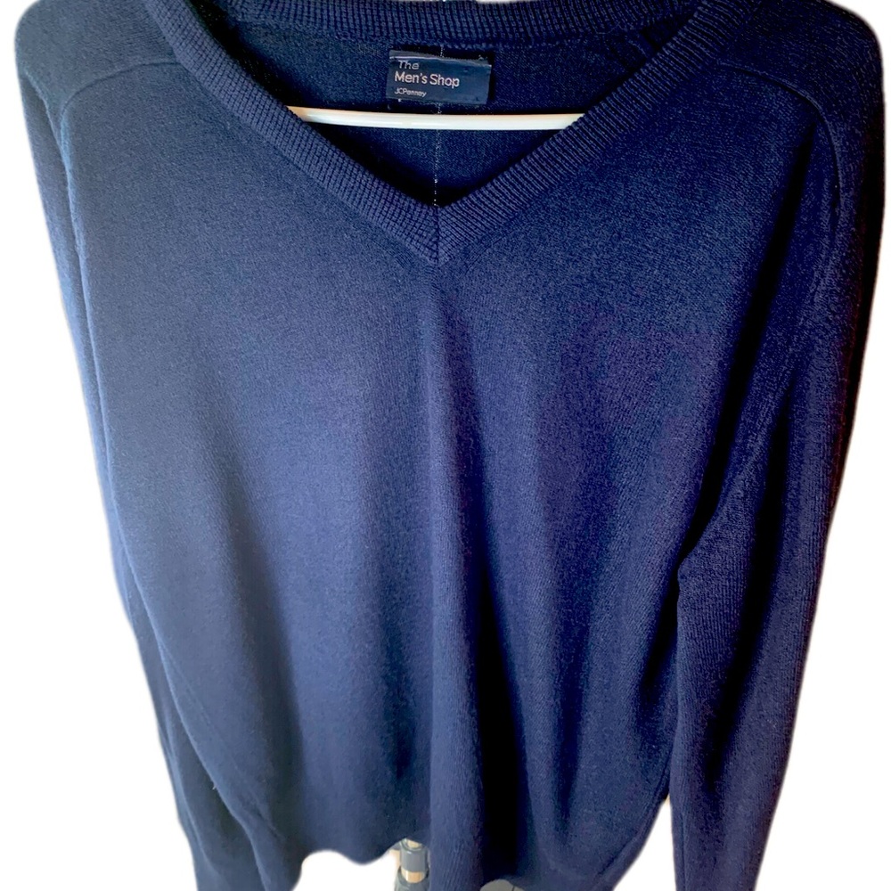Blue Wool V-Neck Sweater